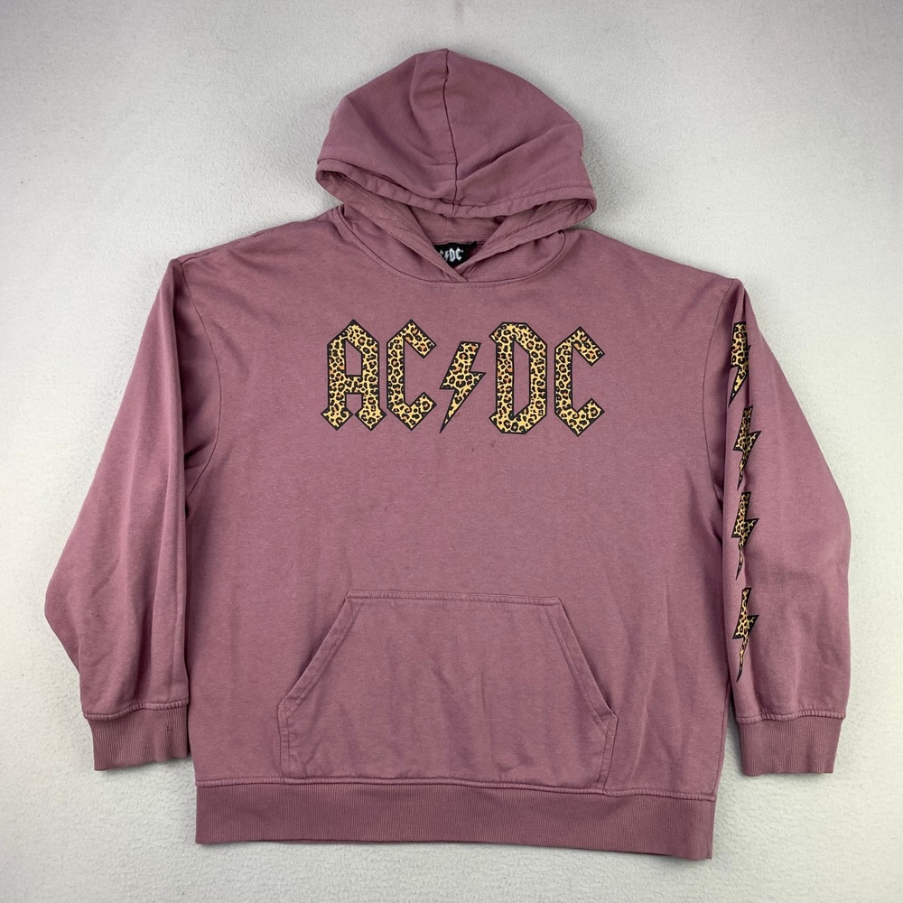 ACDC Leopard Print Hoodie Sweatshirt Women XL Long Sleeve Pullover